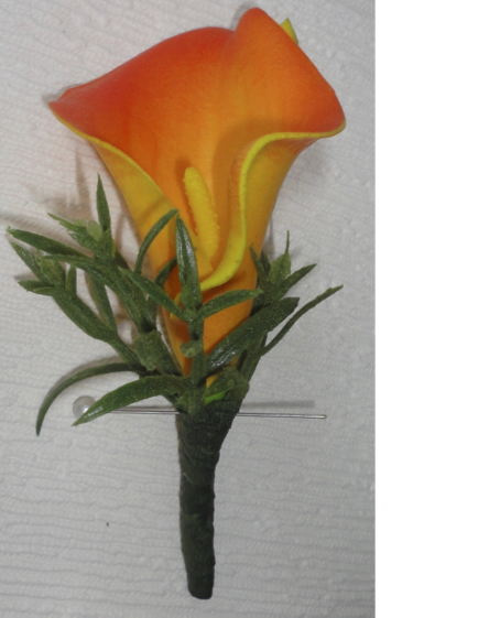 Real Touch Orange Calla Lily Buttonhole